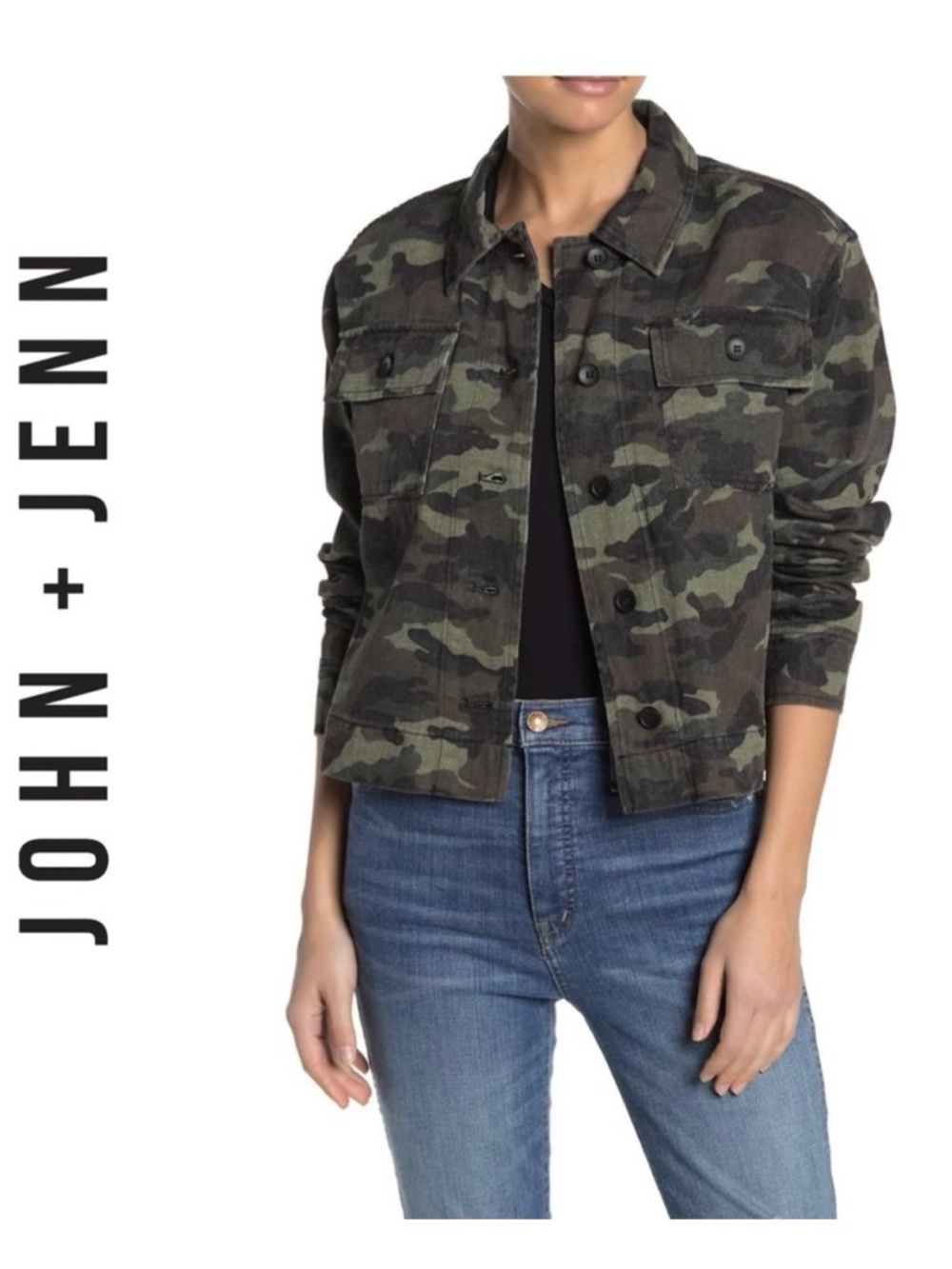John + Jenn Women's Camo Rhinestone Skull Cropped Jacket XS